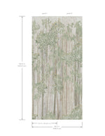 The Aspen Grove Forest Wallpaper Mural by York Wallcoverings features two tall panels with a forest design in muted green and brown. Each panel measures 32.25"W x 134.4"H (82cm x 341.4cm), creating a stunning botanical wall statement.