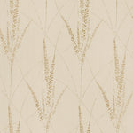 Graceful Willow Pale Straw Wallpaper by York Wallcoverings features a beige metallic bronze finish with golden-brown stylized grasses, creating a natural, elegant botanical damask look. Coverage: 60 SqFt.