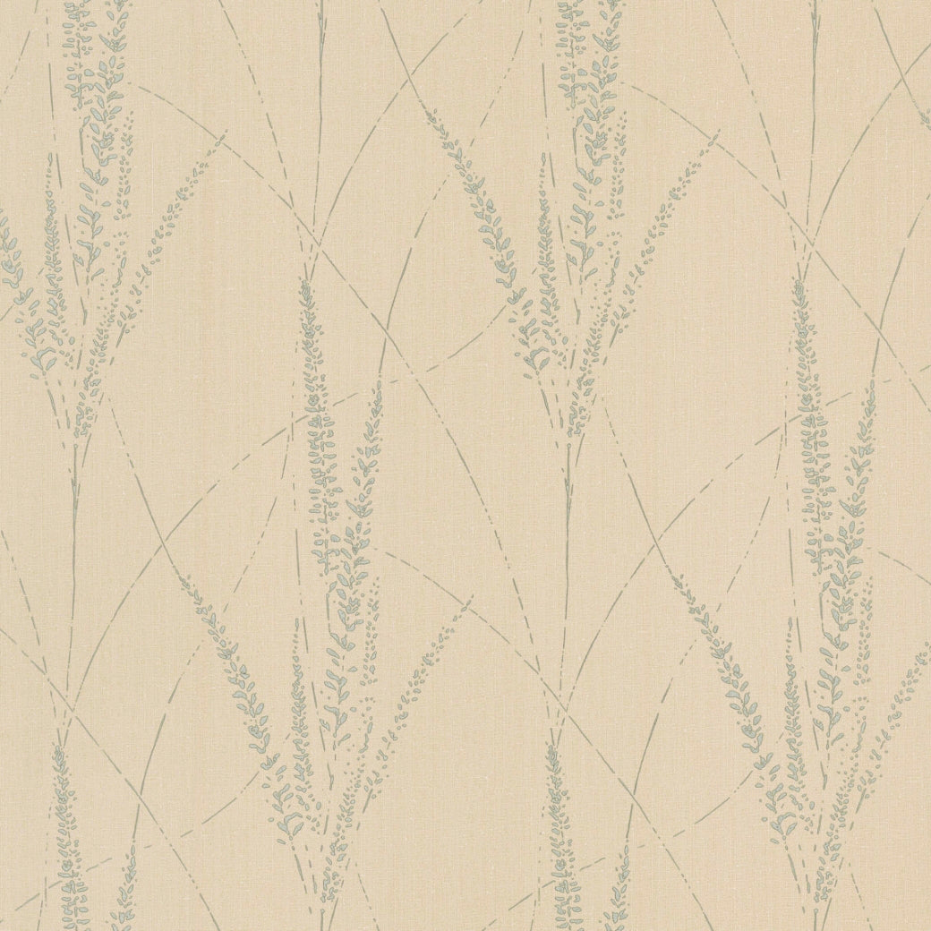 The Graceful Willow Putty Wallpaper by York Wallcoverings (60 SqFt) features a cream base with light blue, abstract plant motifs and gentle curves, delivering a delicate, minimalist look reminiscent of organic damask patterns.