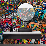 Bathroom - Colorful graffiti wallpaper mural, music theme wallpaper perfect for the bathroom. minimalistic wallpaper