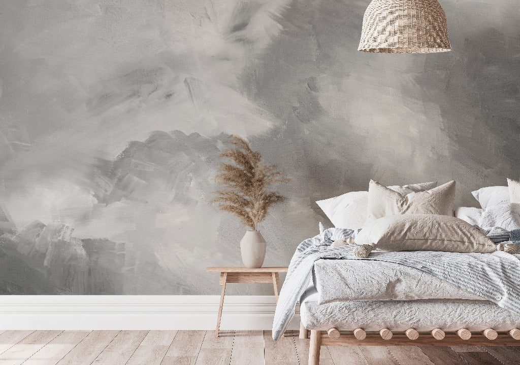 Gray Mist Wallpaper Mural in the cozy bedroom