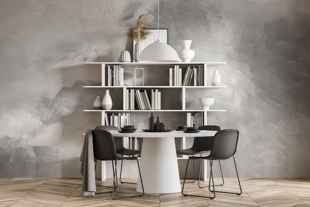 Dining Room - Gray Mist Wallpaper Mural in black and white dining room