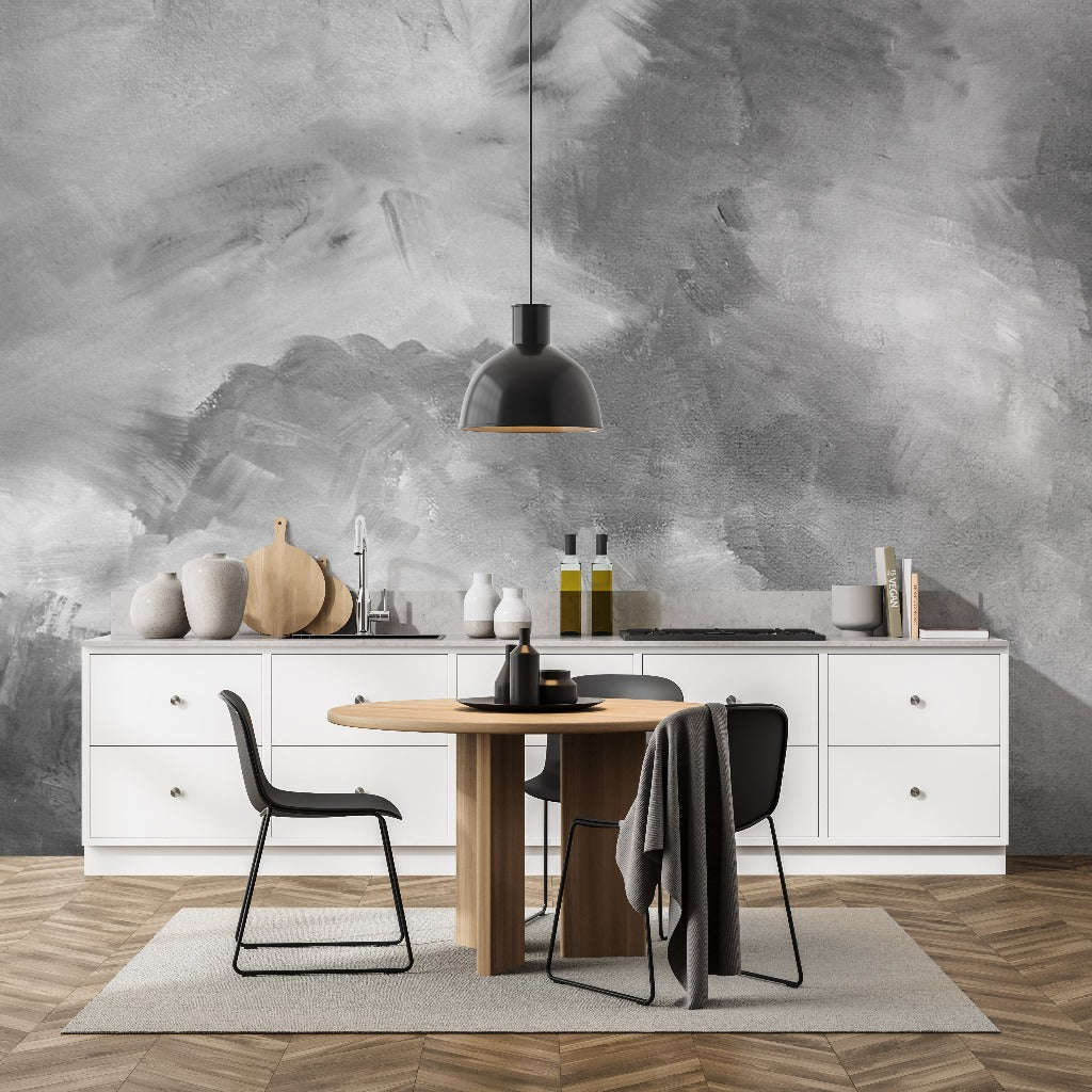 Gray Mist Wallpaper Mural in the beautiful small dining room