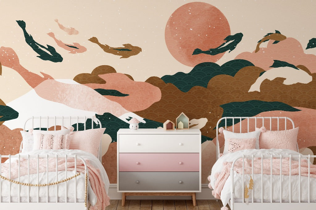 Hanging Koi Gardens Wallpaper Mural in the twins room