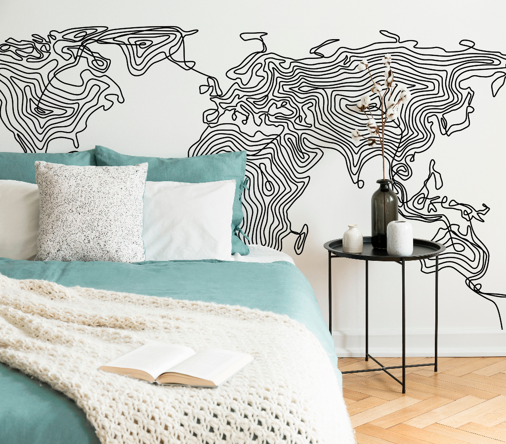 Interconnected World Wallpaper Mural in the room abstract painting in black