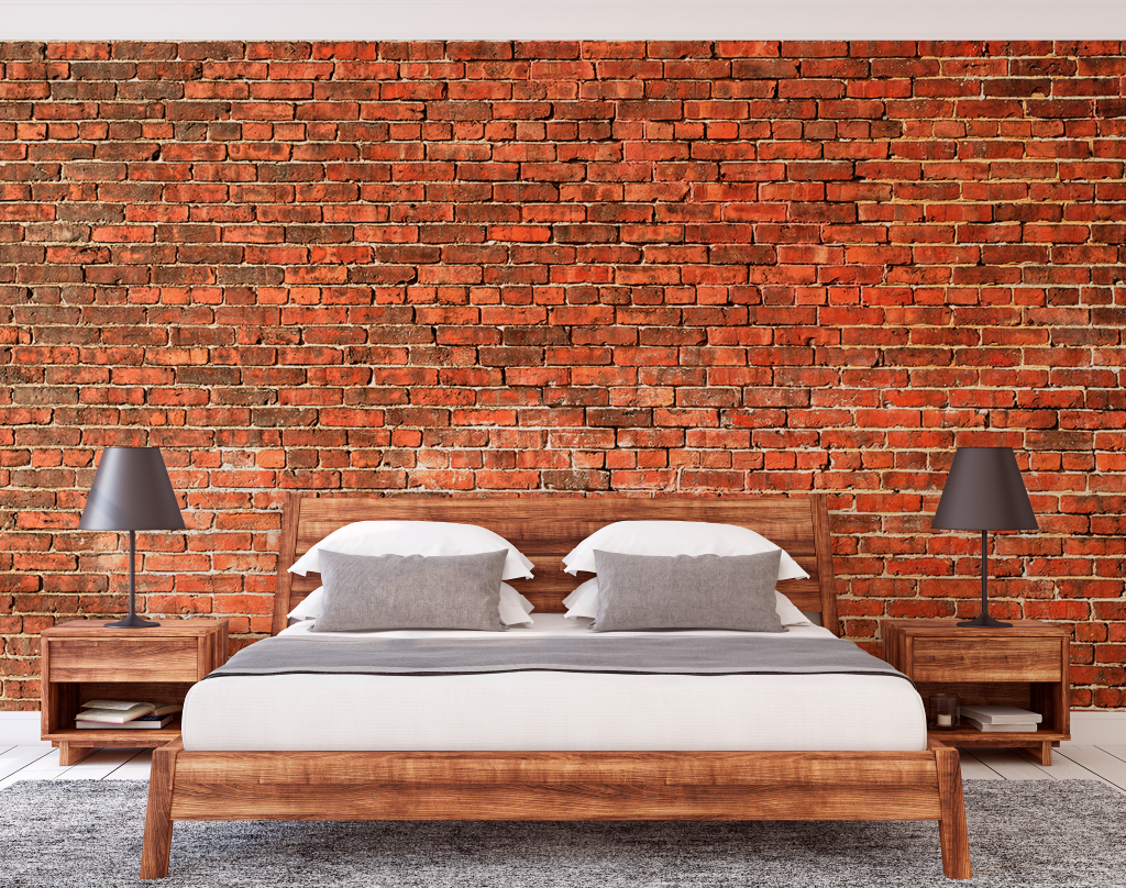 Red urban brick wall wallpaper mural. Perfect choice for bedroom home decor