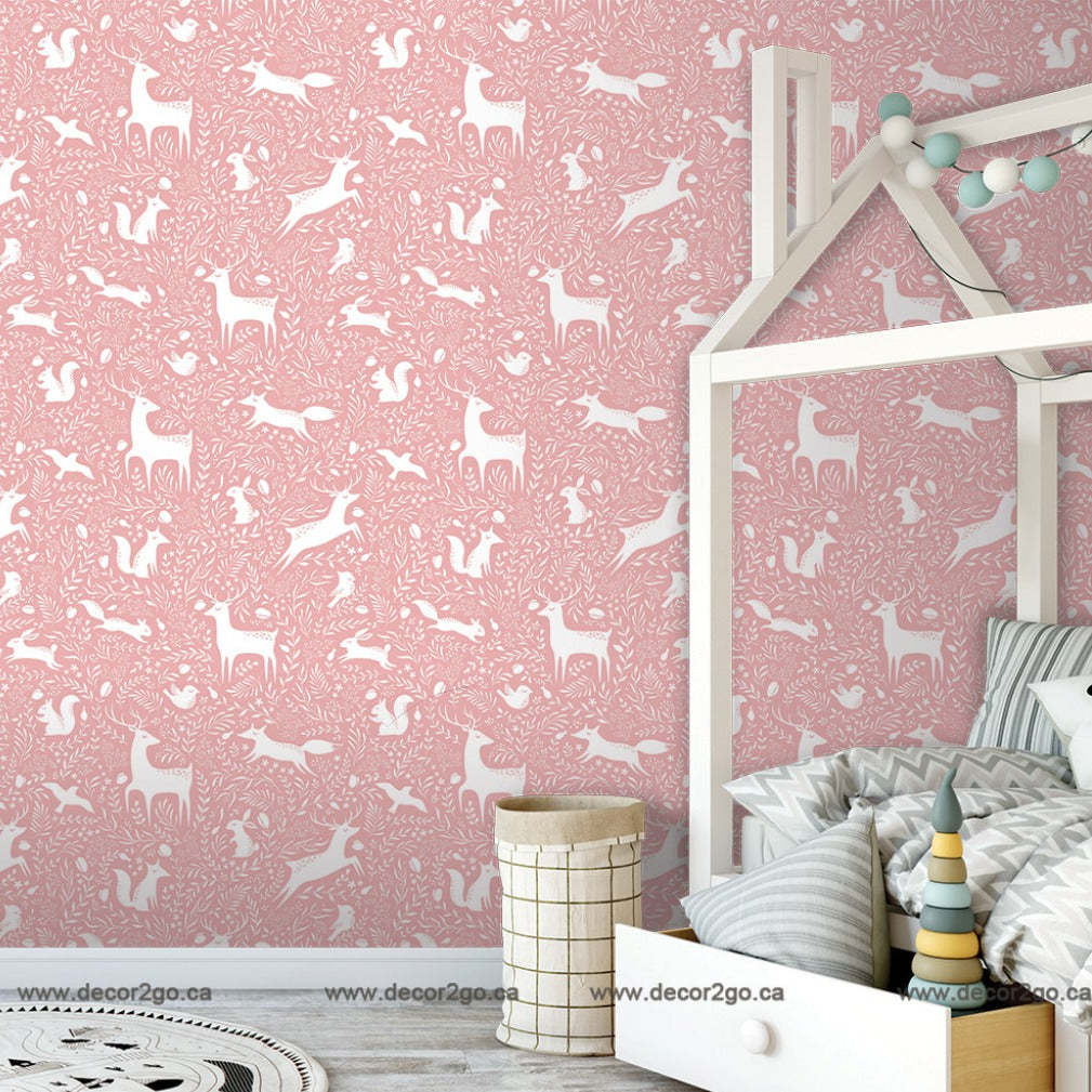 Kids room minimal style and pink mural wallpaper