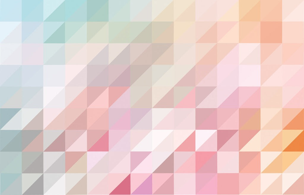Pastel-colored geometric background consisting of multiple triangles in soft shades of pink and blue arranged in a minimalist mosaic pattern can be found in the Pink and Blue Geometry Wallpaper Mural by Decor2Go Wallpaper Mural.