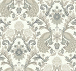 York Wallcoverings, York Wallpaper, Non Woven Wallpaper, Nonwoven Wallpaper, Removable Wallpaper, Easy Wallpaper, Wallcovering, Wall Covering, peacocks, birds, acanthus, leaf, leaves, AC9102, Damask Animals, White/Neutral