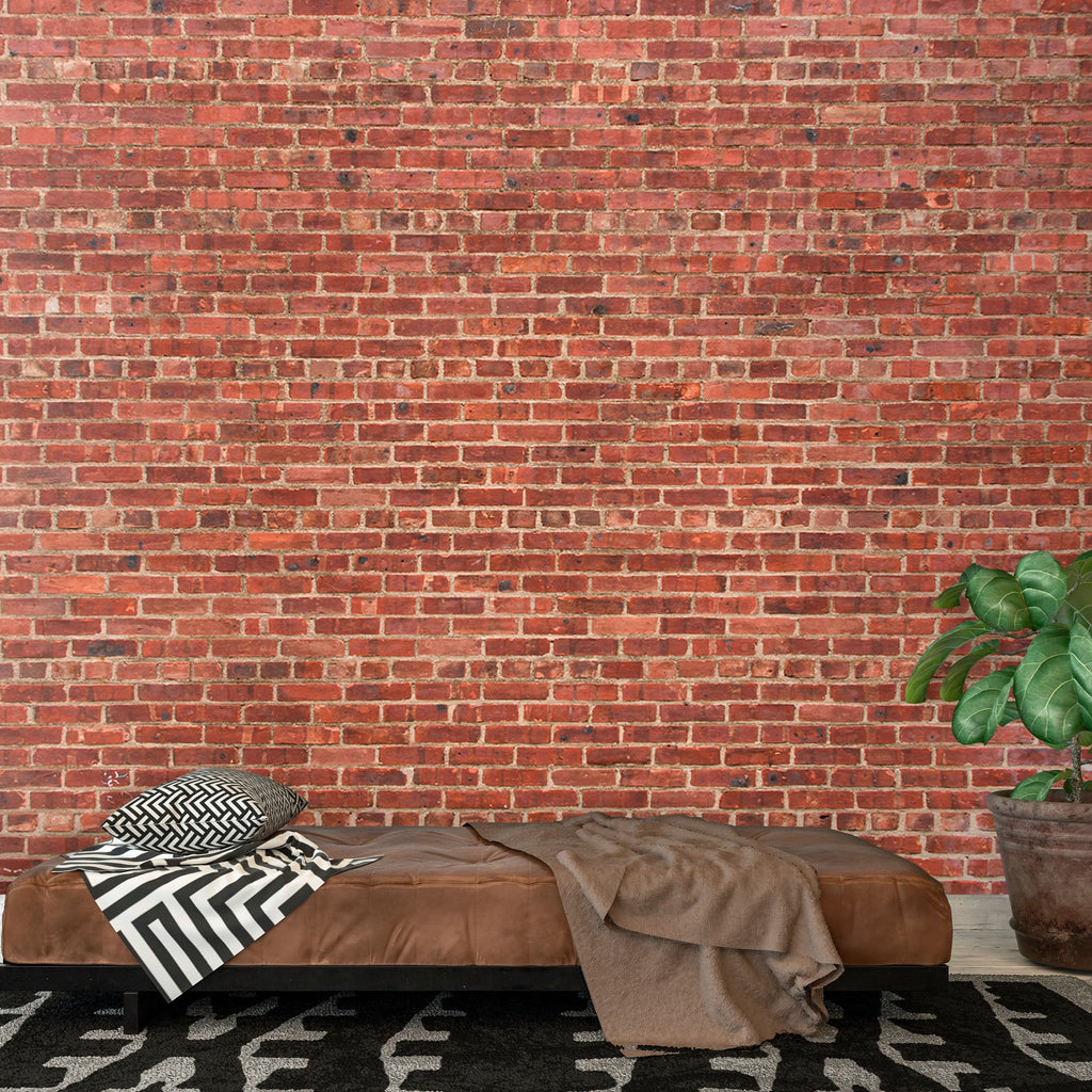 Red Brick Wallpaper Mural in the main entry creates urban style room