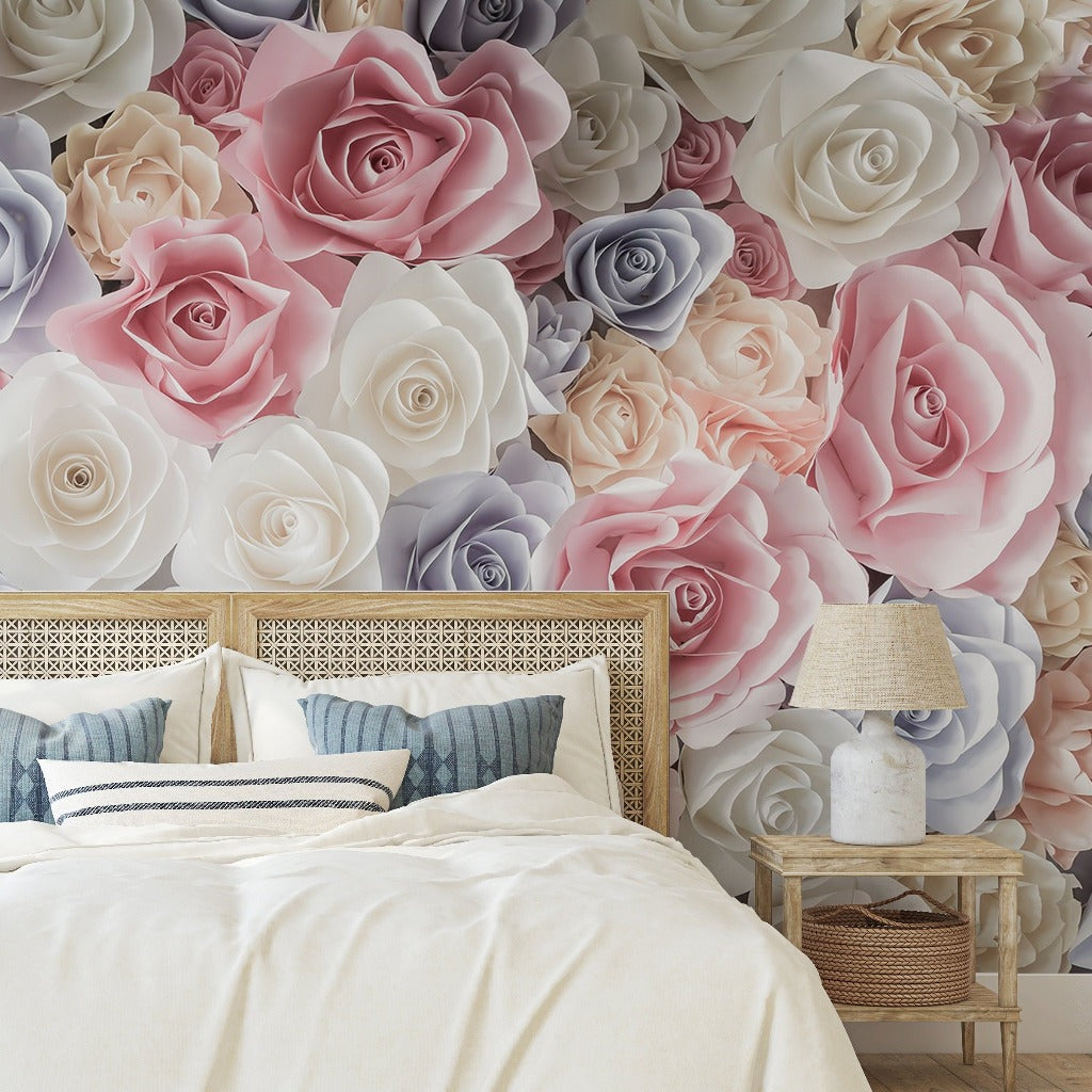 Rose Bloom Wallpaper Mural in the bedroom perfect to create cozy atmosphere