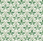 Seamless pattern featuring green shamrocks with a distressed texture on a white background. The shamrocks are arranged in a repetitive, interlocked design, creating a vintage, kaleidoscopic effect. Experience the Geometric Elegance of this York Wallcoverings Sevilla Onyx Wallpaper Black, Brown (60 Sq.Ft.) for a sophisticated touch.