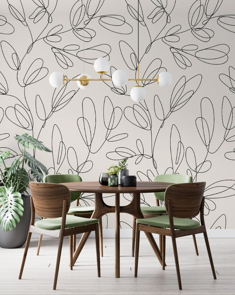 Sketchy Branches Wallpaper Mural is perfect choice for the cozy dining room 