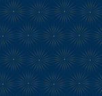 Introducing the Starlight Wallpaper Blue/Gold by York Wallcoverings: this nonwoven wallpaper features a seamless pattern of geometric starburst designs in light gold on a dark blue background. Metallic dots create radiating lines for a striking star-like effect, ideal for enhancing any space with its 60 square feet coverage.