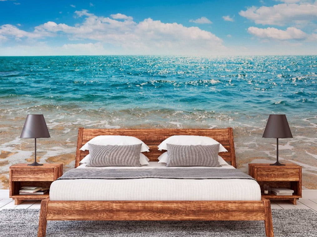 Summer Beach Waves Wallpaper Mural in the tropical cozy bedroom