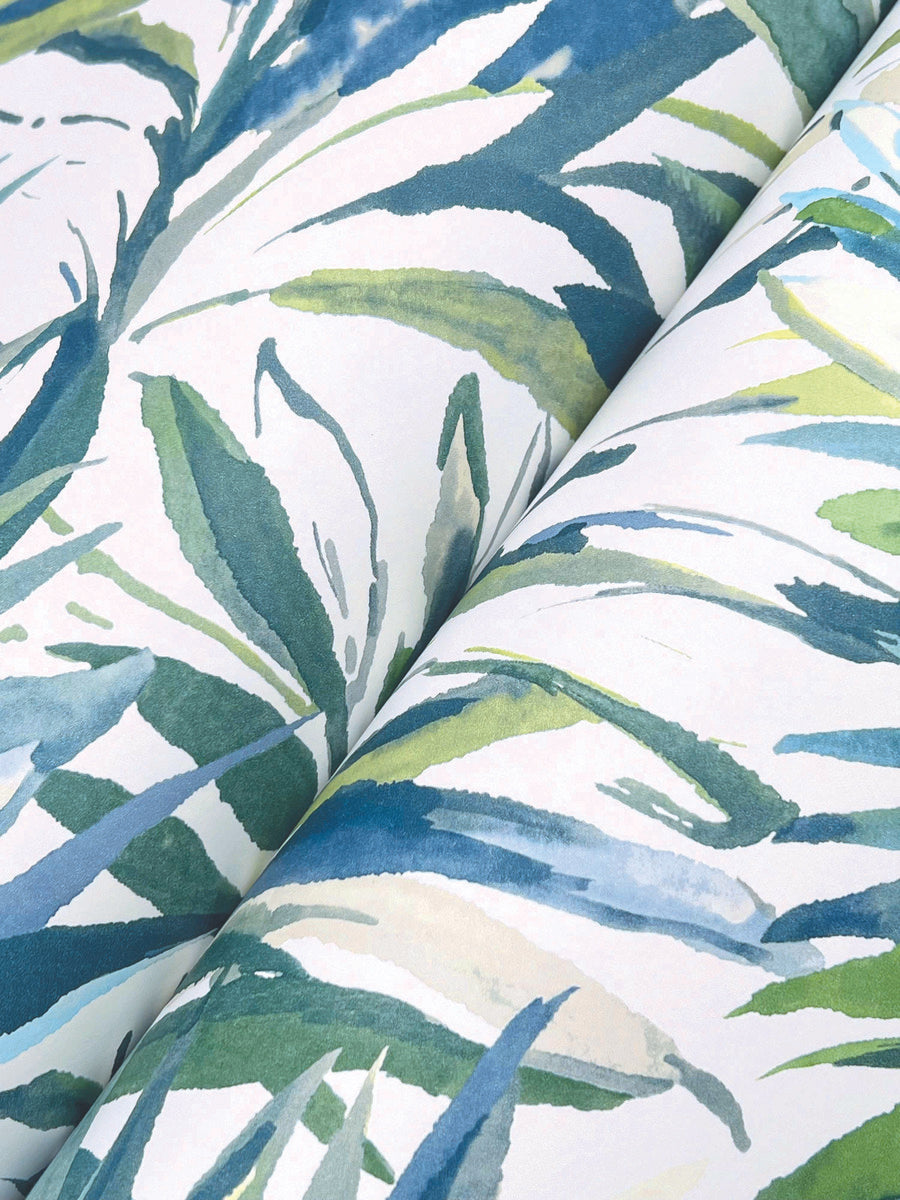 Swaying Palms Green & Blue Wallpaper (60 SqFt)