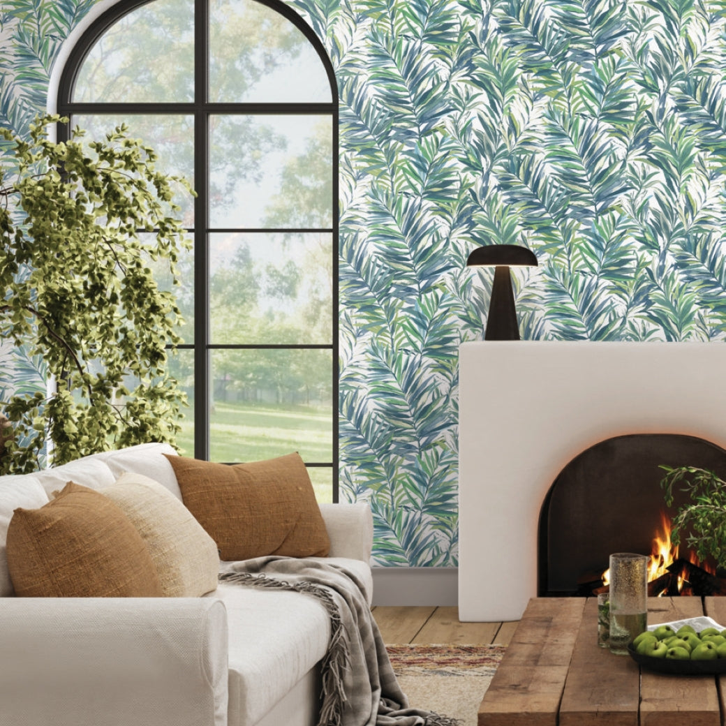 Swaying Palms Green & Blue Wallpaper (60 SqFt)