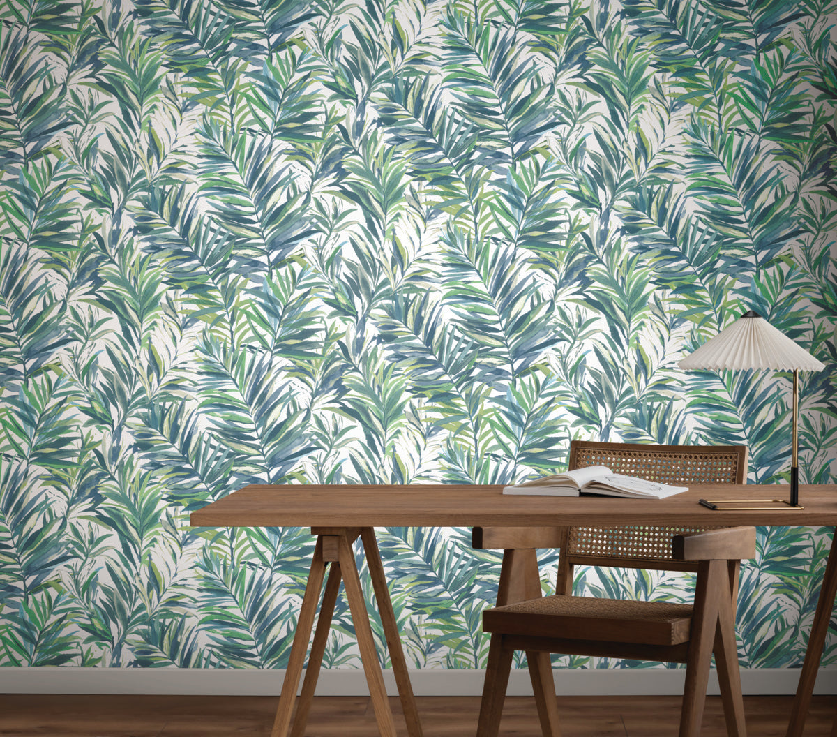 Swaying Palms Green & Blue Wallpaper (60 SqFt)