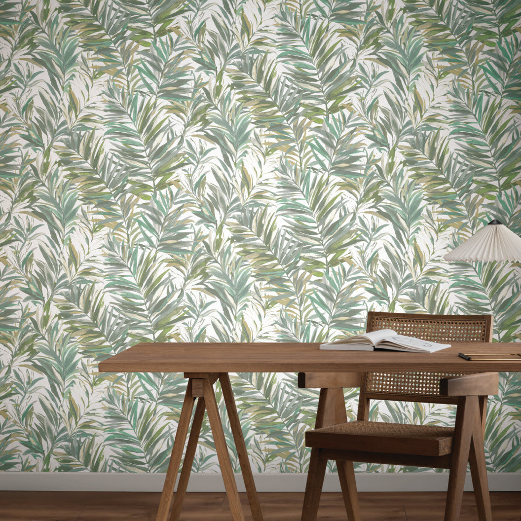 Swaying Palms Olive & Aegean Wallpaper (60 SqFt)