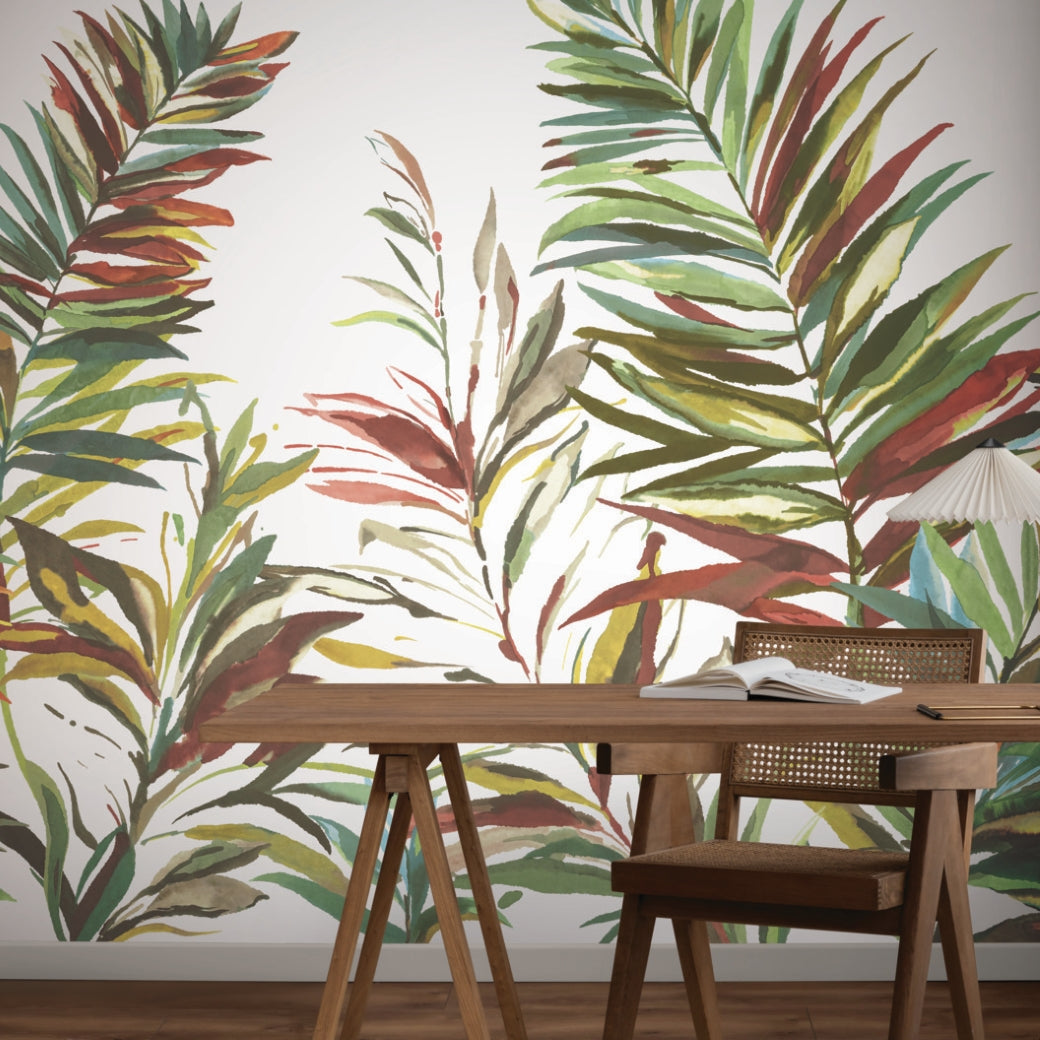Swaying Palms Rouge & Mink Mural (4 Panels)