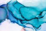 Abstract close-up of a blue ice formation with swirling patterns and varying shades of white and turquoise, creating a striking contrast using the Turquoise Ink Wallpaper Mural by Decor2Go Wallpaper Mural.