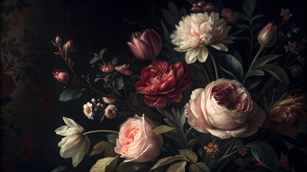 Glowing flowers with a dark background