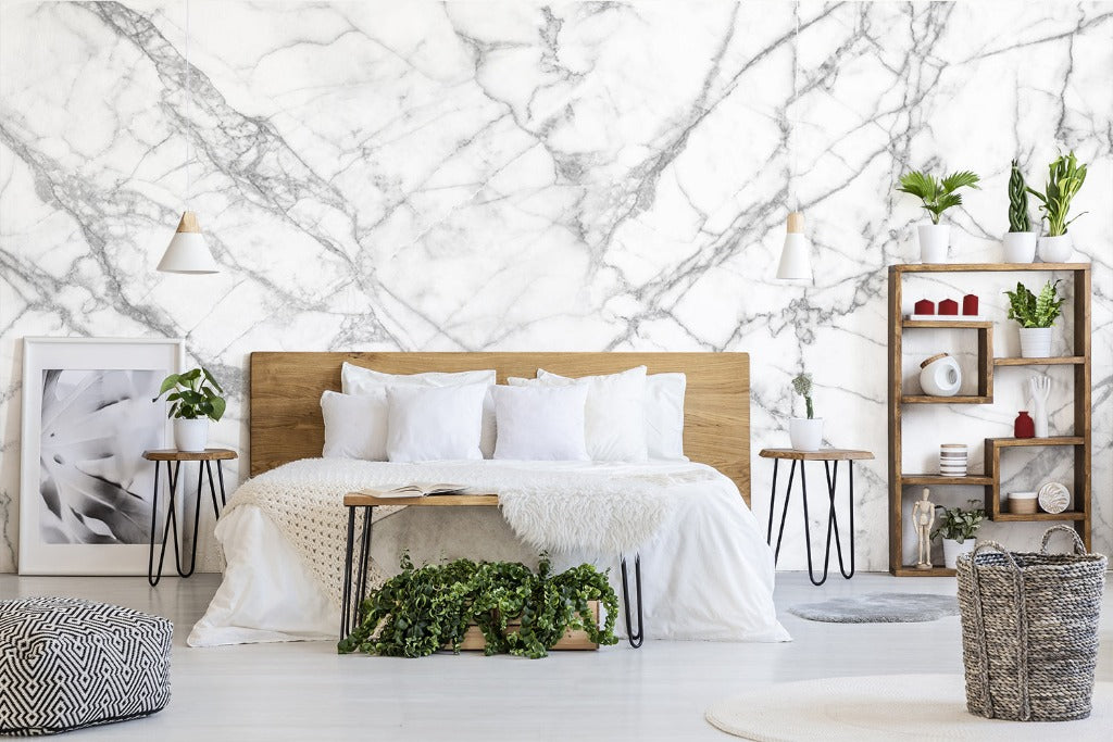 Bedroom - White and black marble wallpaper mural for cozy master bedroom