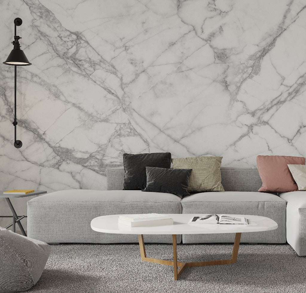 Living Room - White and black marble wallpaper mural in living room