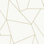 The White & Gold Nazca Wallpaper by York Wallcoverings showcases an abstract geometric design with intersecting gold lines forming polygons on a light backdrop, reminiscent of contemporary Nazca art.