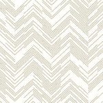 Presenting York Wallcoverings' White & Gold Polished Chevron Wallpaper: a sophisticated chevron pattern featuring evenly spaced, thin gold zigzag lines on a white background, adding modern elegance and visual texture to any space.