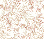 A seamless pattern featuring delicate, hand-drawn leaves in shades of beige, light brown, and soft pink against a white background. This York Wallcoverings Willow Grove Clay Wallpaper Pink (60 Sq.Ft.) creates a gentle, natural aesthetic suitable for a botanical retreat or fabric designs.