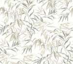 A seamless pattern featuring delicate leafy branches in various shades of gray and beige against a white background. The design is organic and flowing, reminiscent of eucalyptus leaves, adding a subtle, elegant touch to your space with York Wallcoverings' Willow Grove Clay Wallpaper Pink (60 Sq.Ft.) for a perfect botanical retreat.