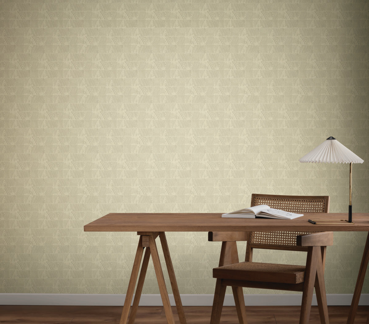 Woodcut Beige Wallpaper (60 SqFt)