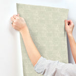 Woodcut Green & Stone Wallpaper (60 SqFt)
