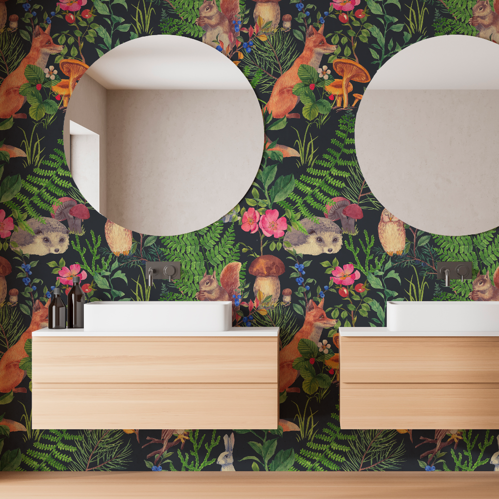 Woodland Wonder Wallpaper Mural in a bathroom