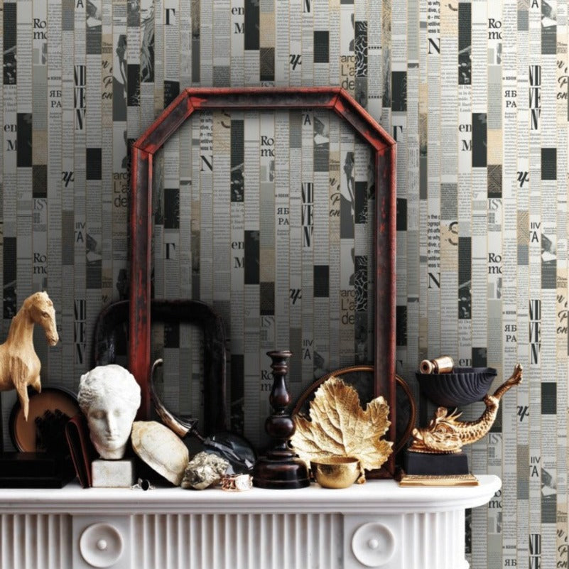 York Wallcoverings, York Wallpaper, Non Woven Wallpaper, Nonwoven Wallpaper, Removable Wallpaper, Easy Wallpaper, Wallcovering, Wall Covering, Culture Club, Contemporary Wallpaper, Modern Wallpaper,CE3970,Read Between the Lines Wallpaper - Black/White