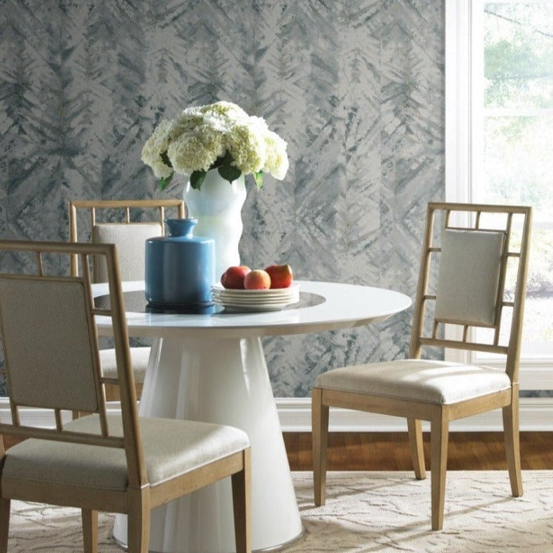 Dining room with a York Wallpaper,Impressionist CL2552 in color blue