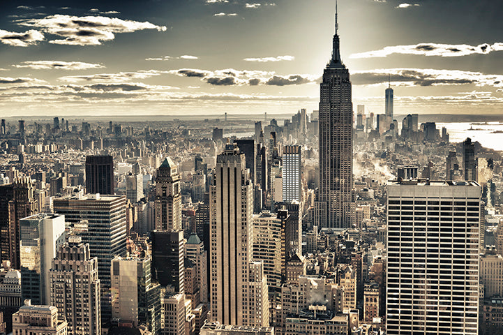 New York sky line view. Beautiful taupe brown New York city view wallpaper mural