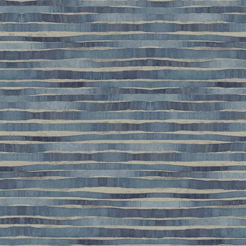 A York Wallcoverings Dreamscapes stripes (60 SqFt) wallpaper design featuring horizontal wavy blue lines of varying shades on a blue background. The irregular lines create an undulating effect that mimics the appearance of waves or ripples in water.