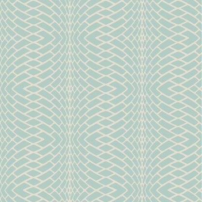 An abstract pattern with a light blue background featuring wavy, interwoven white lines that create a symmetrical, lattice-like design. The lines vary in thickness, adding a sense of depth and movement to the geometric shape, making it an ideal York Wallcoverings Illusion Texture (60 SqFt) with vinyl-coated durability.