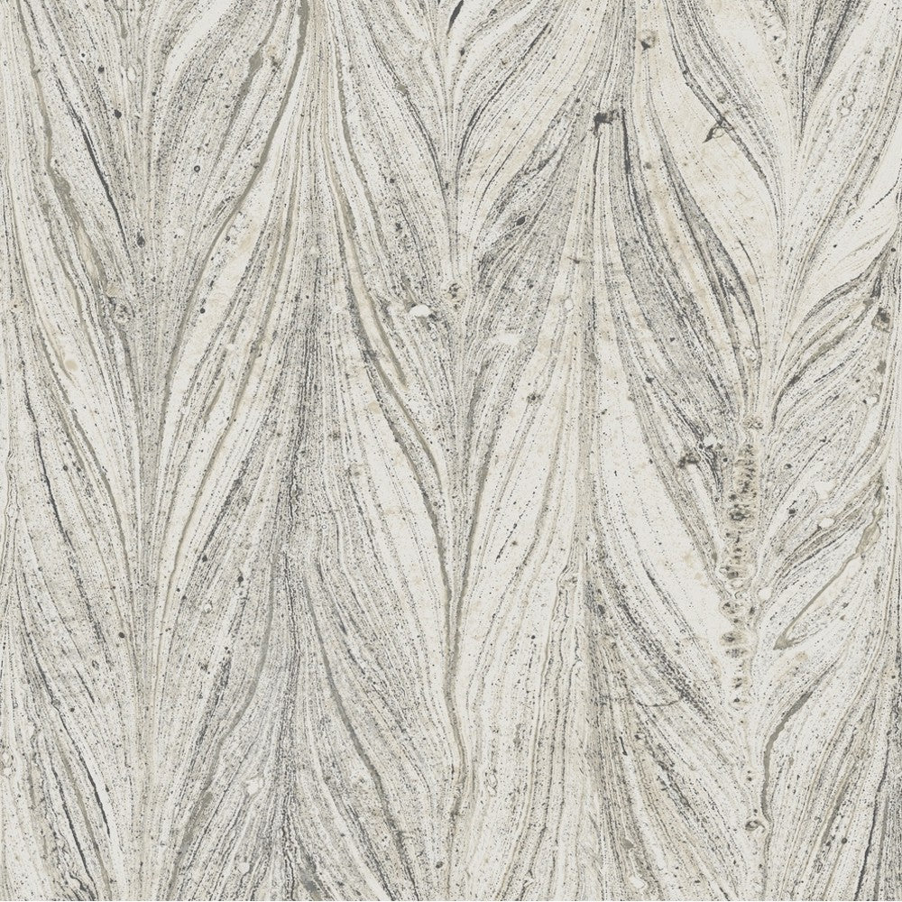 Ebru Marble Texture (56 SqFt) by York Wallcoverings features a marble surface with swirling grey veins on a white background, creating an organic, dynamic pattern reminiscent of Turkish water art. The intricate design adds texture and visual interest, perfect for those seeking Non-Woven Vinyl elegance.