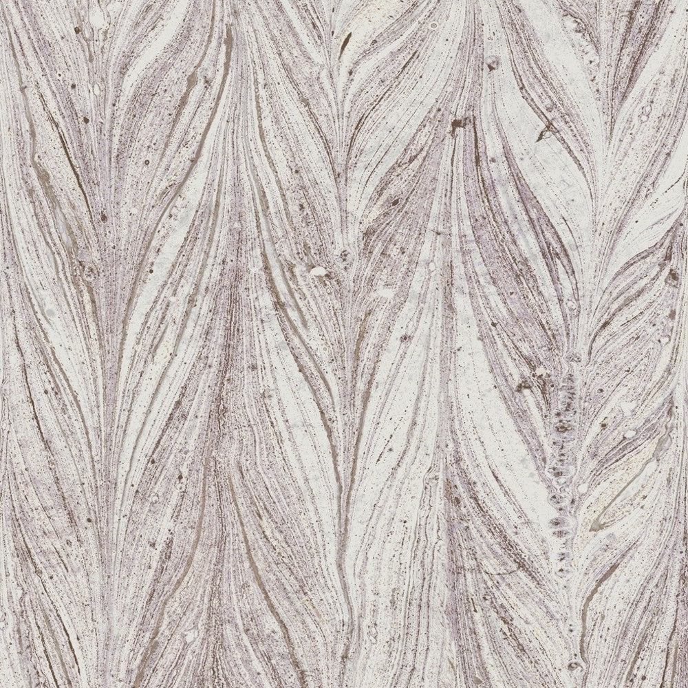 A background depicting a marbled pattern with a feather-like design in subtle shades of gray and white. The swirling lines create an elegant, textured effect, reminiscent of Turkish water art and natural stone. This York Wallcoverings Ebru Marble Texture (56 SqFt) adds a touch of sophistication to any space.